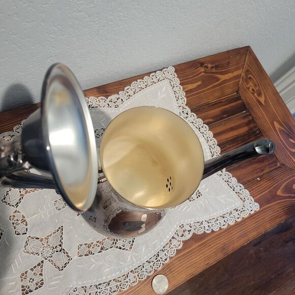 Vtg Oneida Silver Plate Coffee Tea Pot 10.75" Hinged Teapot round base US made - Picture 6 of 12